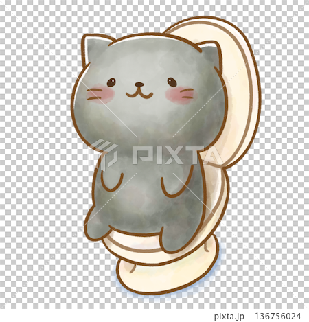 Watercolor illustration of a black cat's zoo life Cat defecating in the toilet Watercolor illustration of a black cat's zoo life Cat defecating in the toilet 136756024