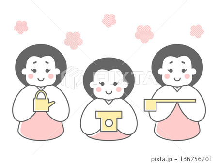 ひなまつりの三人官女のシンプルイラスト 136756201