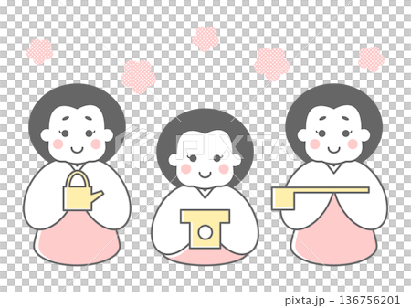 ひなまつりの三人官女のシンプルイラスト 136756201