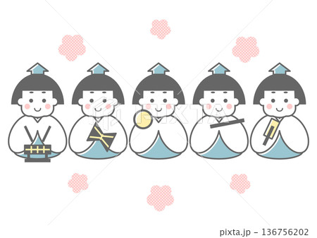 ひなまつりの五人囃子のシンプルイラスト 136756202