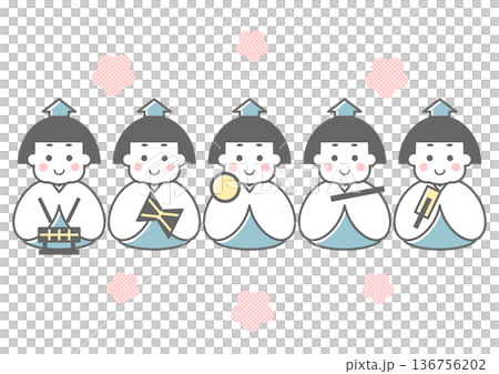 ひなまつりの五人囃子のシンプルイラスト 136756202