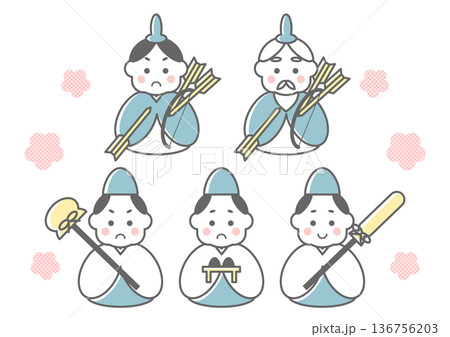 ひなまつりの随身と仕丁のシンプルイラスト 136756203