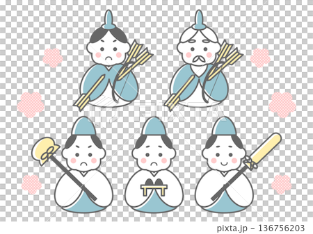 ひなまつりの随身と仕丁のシンプルイラスト 136756203