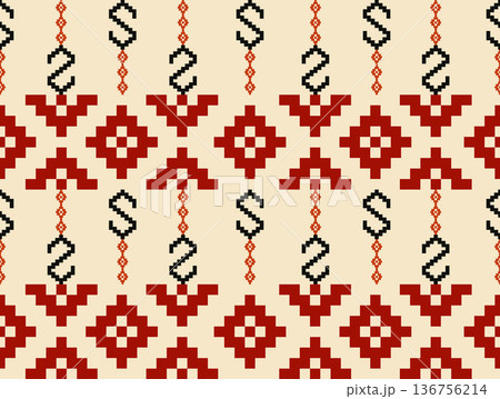 Mixed Tribal Ornament Pattern,Ethnic seamless pattern with red tribal motifs for wrapping paper, fabric, and boho-style decor. Mixed Tribal Ornament Pattern,Ethnic seamless pattern with red tribal motifs for wrapping paper, fabric, and boho-style decor. 136756214