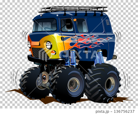 Cartoon Monster Truck Camper van Cartoon Monster Truck Camper van 136756237