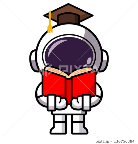 astronaut, graduation cap, student, space, cute, cartoon, education, learning, teacher, book, reading, apple, pointer stick, diploma, space suit, school, academic, success, 136756394