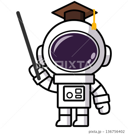 astronaut, graduation cap, student, space, cute, cartoon, education, learning, teacher, book, reading, apple, pointer stick, diploma, space suit, school, academic, success, 136756402