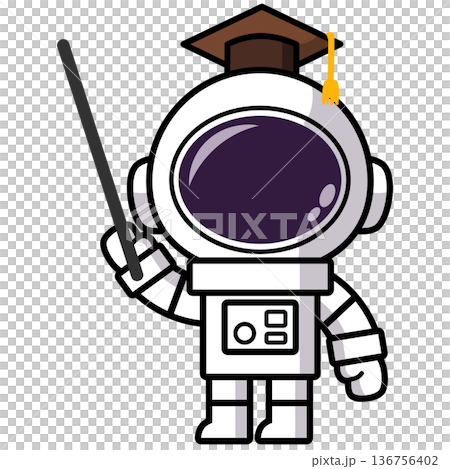 astronaut, graduation cap, student, space, cute, cartoon, education, learning, teacher, book, reading, apple, pointer stick, diploma, space suit, school, academic, success, 136756402