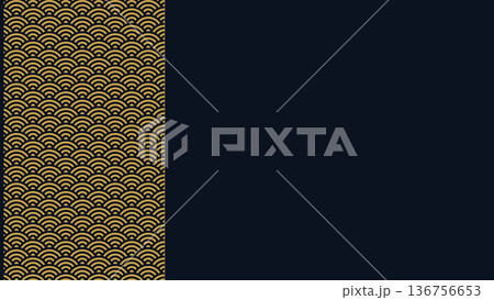 濃紺背景に金の青海波ボーダー 左配置の高級和風背景（余白） 136756653