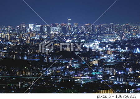 大阪市内夜景 あべのハルカス遠望 大阪市内夜景 あべのハルカス遠望 136756815