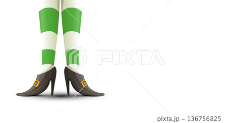 Leprechaun girl legs in green striped stockings and buckled boots, St. Patricks Day horizontal banner with copy space on white background. leprechaun elf s legs wearing green and white striped tights Leprechaun girl legs in green striped stockings and buckled boots, St. Patricks Day horizontal banner with copy space on white background. leprechaun elf s legs wearing green and white striped tights 136756825