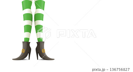 Leprechaun girl legs in green striped stockings and buckled boots, St. Patricks Day horizontal banner with copy space on white background. leprechaun elf s legs wearing green and white striped tights Leprechaun girl legs in green striped stockings and buckled boots, St. Patricks Day horizontal banner with copy space on white background. leprechaun elf s legs wearing green and white striped tights 136756827