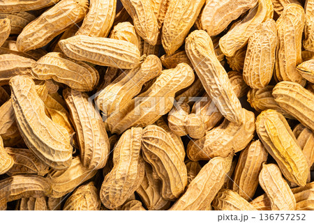 Top view of unpeeled Peanut or groundnut or Arachis hypogaea background. 136757252
