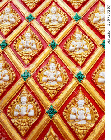 Thai Thephanom Angel Stucco on Temple Wall. Thai Thephanom Angel Stucco on Temple Wall. 136757267