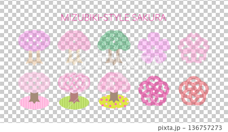 可用於卡通插畫的櫻花水引素材 136757273