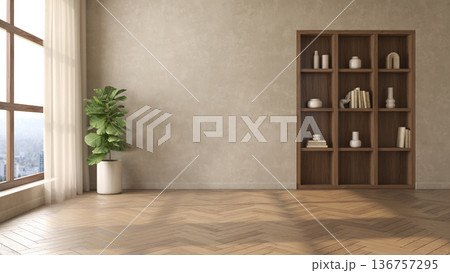 Mid century style conceptual empty interior room 3d illustration 136757295