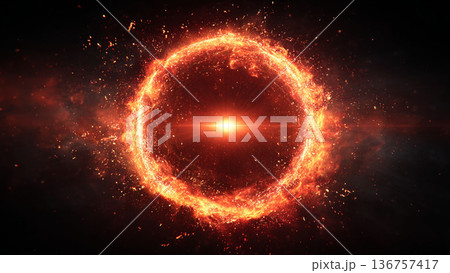 宇宙空間に渦巻く抽象的な光の輪 136757417