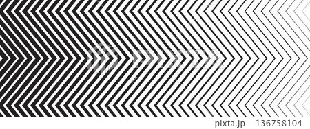 Background with repeated vertical zigzag lines with different thickness. Black and white zig zag pattern. Parallel jagged stripes texture. Minimalistic wallpaper. Vector graphic illustration 136758104