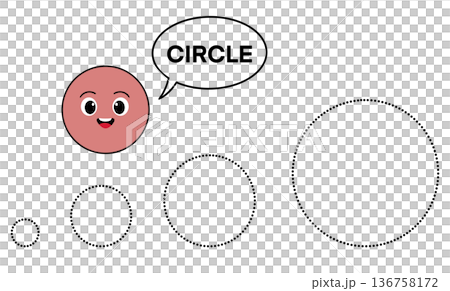 Educational worksheet for kids with cute red circle character for tracing shapes and fine motor skills practice, preschool geometry learning activity on white background 136758172