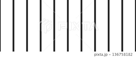 Vertical black parallel straight thin stripes isolated on white background. Minimalistic streaky graphic print. Prison bar texture. Vector graphic illustration 136758182