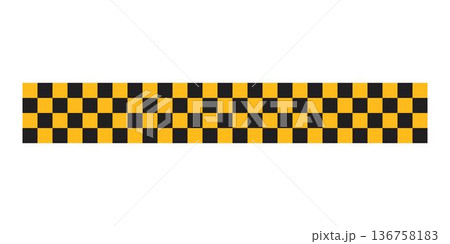 Tape or ribbon pattern with checkered black and yellow isolated on white background. Taxi or police car border. Vector flat illustration 136758183