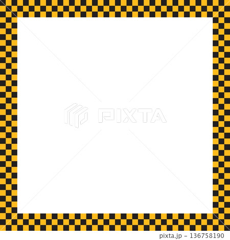 Square frame with black and yellow checkerboard print. Quadrangular vignette for picture or photo with taxi or police car chequered pattern. Rectangular geometric framework. Vector flat illistration Square frame with black and yellow checkerboard print. Quadrangular vignette for picture or photo with taxi or police car chequered pattern. Rectangular geometric framework. Vector flat illistration 136758190