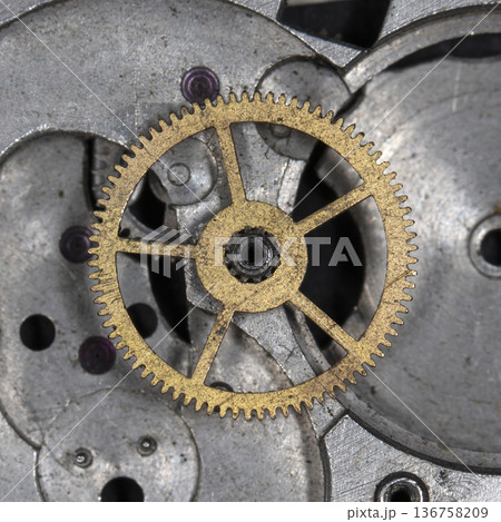 old clockwork, metal gears close up 136758209