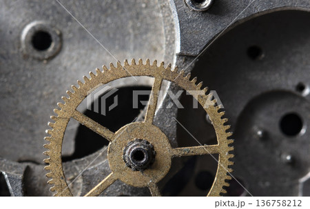 old clockwork, metal gears close up 136758212