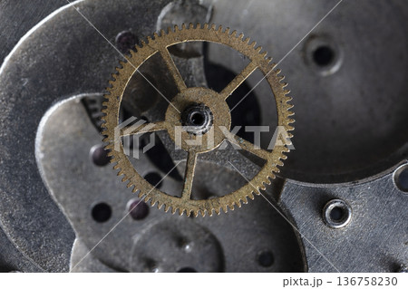 old clockwork, metal gears close up 136758230
