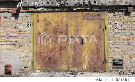 old metal warehouse door, hangar old metal warehouse door, hangar 136758616