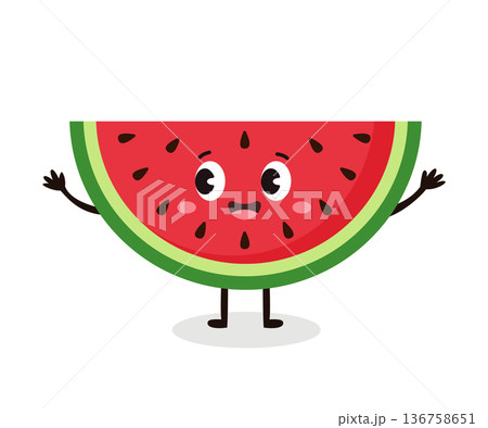 Happy watermelon slice cartoon character for summer holiday party 136758651