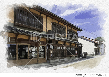 水彩画風 東城の町並み 街道東城路 広島県庄原市 水彩画風 東城の町並み 街道東城路 広島県庄原市 136758724