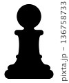Chess piece pawn, black and white silhouette illustration of chessman shape, isolated 136758733