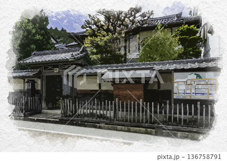 水彩画風 東城の町並み 三楽荘 広島県庄原市 水彩画風 東城の町並み 三楽荘 広島県庄原市 136758791