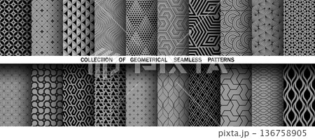 Geometric set of seamless black and gray patterns. Simple vector graphics Geometric set of seamless black and gray patterns. Simple vector graphics 136758905