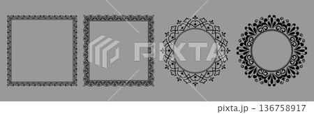 Set of decorative frames Elegant vector element for design in Eastern style, place for text. Floral black and gray frames. Lace illustration for invitations and greeting cards Set of decorative frames Elegant vector element for design in Eastern style, place for text. Floral black and gray frames. Lace illustration for invitations and greeting cards 136758917