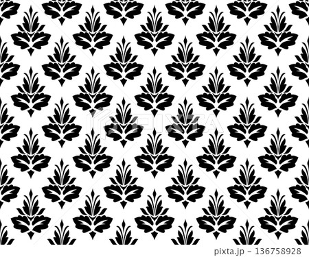 Flower geometric pattern. Seamless vector background. White and black ornament. Flower geometric pattern. Seamless vector background. White and black ornament. 136758928