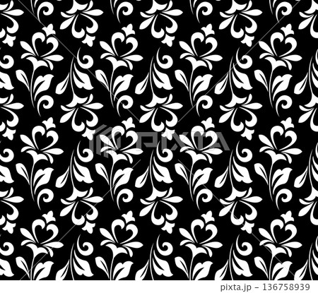 Flower geometric pattern. Seamless vector background. White and black ornament. Ornament for fabric, wallpaper, packaging. Decorative print. 136758939