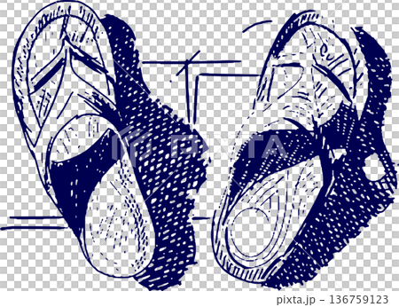 Hand drawn illustration sketch beach sandals Hand drawn illustration sketch beach sandals 136759123