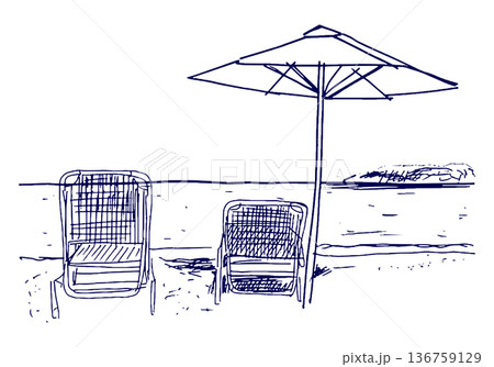 手描きイラスト スケッチ 夏の海辺風景 136759129