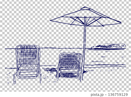 手描きイラスト スケッチ 夏の海辺風景 136759129