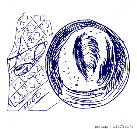 手描きイラスト スケッチ 帽子とスカーフとサングラス 136759175