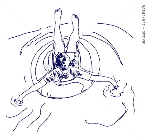 手描きイラスト スケッチ 浮き輪で浮かぶ男の子 136759176