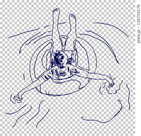 手描きイラスト スケッチ 浮き輪で浮かぶ男の子 136759176