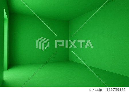 何もない緑色の部屋、ミニマルな空間。シンプルかつ印象的な部屋のイラスト 136759185