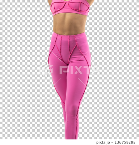 Athletic woman posing in pink sports bra and leggings with transparent background Athletic woman posing in pink sports bra and leggings with transparent background 136759298
