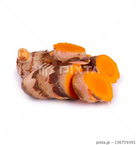Turmeric Herb Contains Bioactive Compounds isolated over white background. 136759391