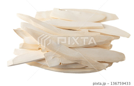 Dried slices Chinese yam or Yamaimo roots slices isolated on white background 136759433
