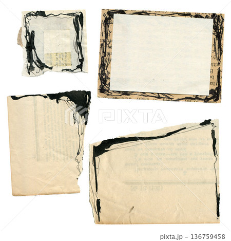 Vintage abstract old burnt paper sheet with rough torn edges. Worn antique paper texture. Burnt paper cutout ripped old vintage sheet. For interior design, prints, fabric or background. Vintage abstract old burnt paper sheet with rough torn edges. Worn antique paper texture. Burnt paper cutout ripped old vintage sheet. For interior design, prints, fabric or background. 136759458