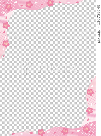 Pink vertical frame with cherry blossoms, geometric patterns and wavy corners Pink vertical frame with cherry blossoms, geometric patterns and wavy corners 136759549